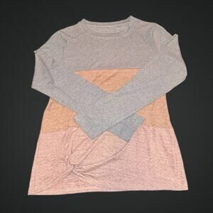 Women's Long-Sleeve Color Block Knot Front Sweater Top Size Medium